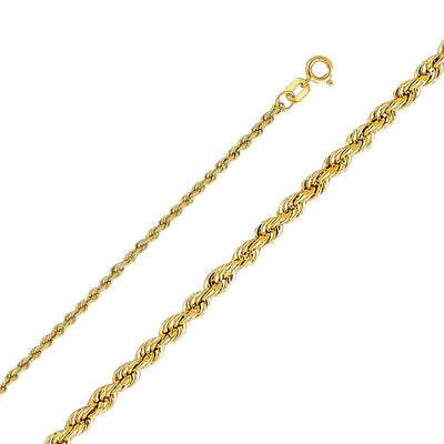 14K Yellow Gold 1.8mm Lobster Hollow Rope Regular Chain With Spring Clasp Closure