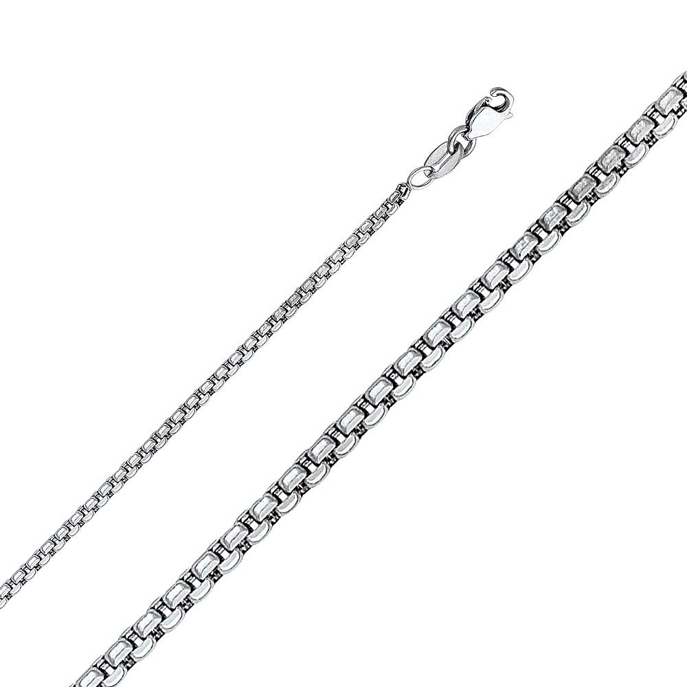 14K White Gold 1.8mm Hollow Half RD Box Chain With Spring Clasp Closure