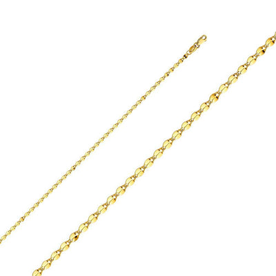 14K Yellow Gold 2.2mm Lobster Hollow Curved Mirror Chain With Spring Clasp Closure