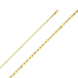 14K Yellow Gold 2.2mm Lobster Hollow Curved Mirror Chain With Spring Clasp Closure