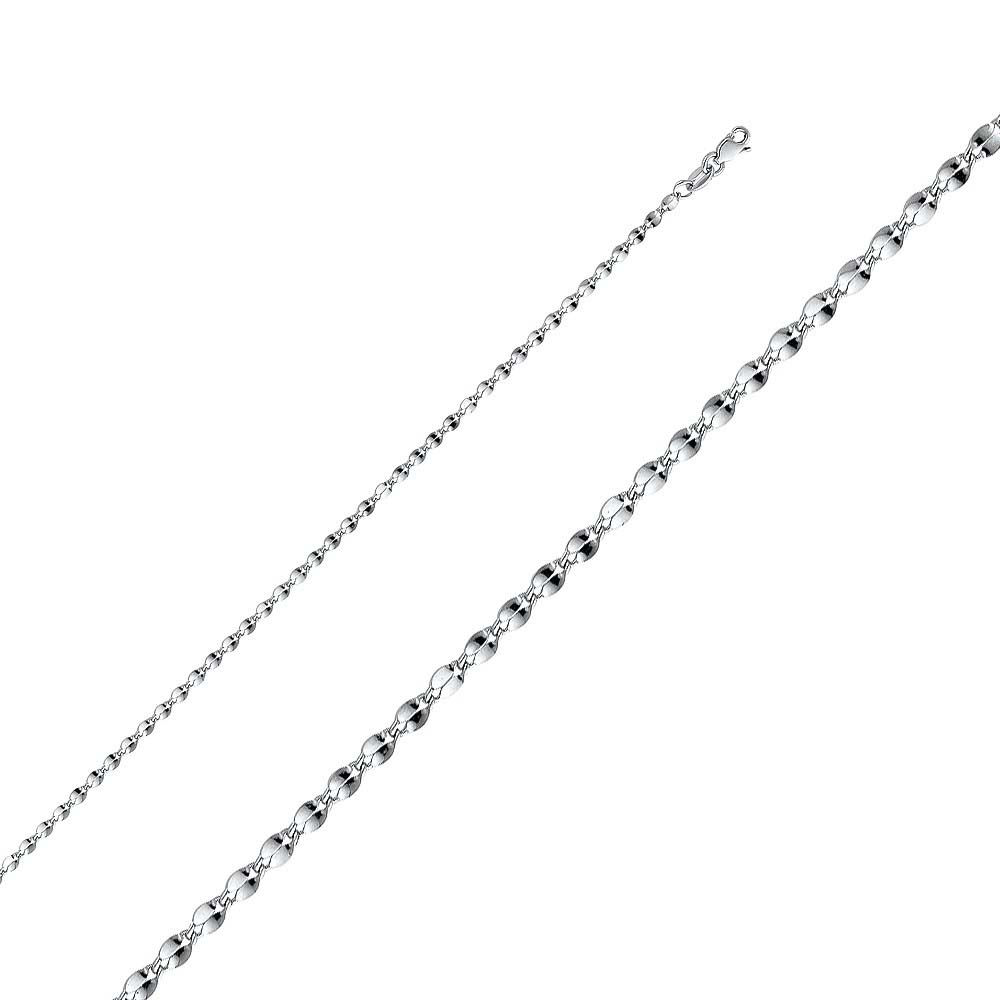 14K White Gold 2.2mm Lobster Hollow Curved Mirror Chain With Spring Clasp Closure