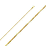14K Yellow Gold 2.0mm Lobster Flat Open Wheat Chain With Spring Clasp Closure