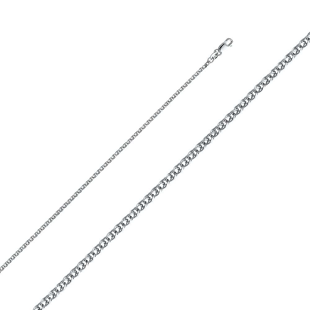 14K White Gold 2mm Lobster Flat Open Wheat Chain With Spring Clasp Closure