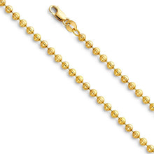 Load image into Gallery viewer, 14K Yellow Gold 2mm with Moon-Cut Bead Ball Lobster Polished Chain With Spring Clasp Closure