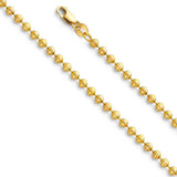 14K Yellow Gold 2mm with Moon-Cut Bead Ball Lobster Polished Chain With Spring Clasp Closure
