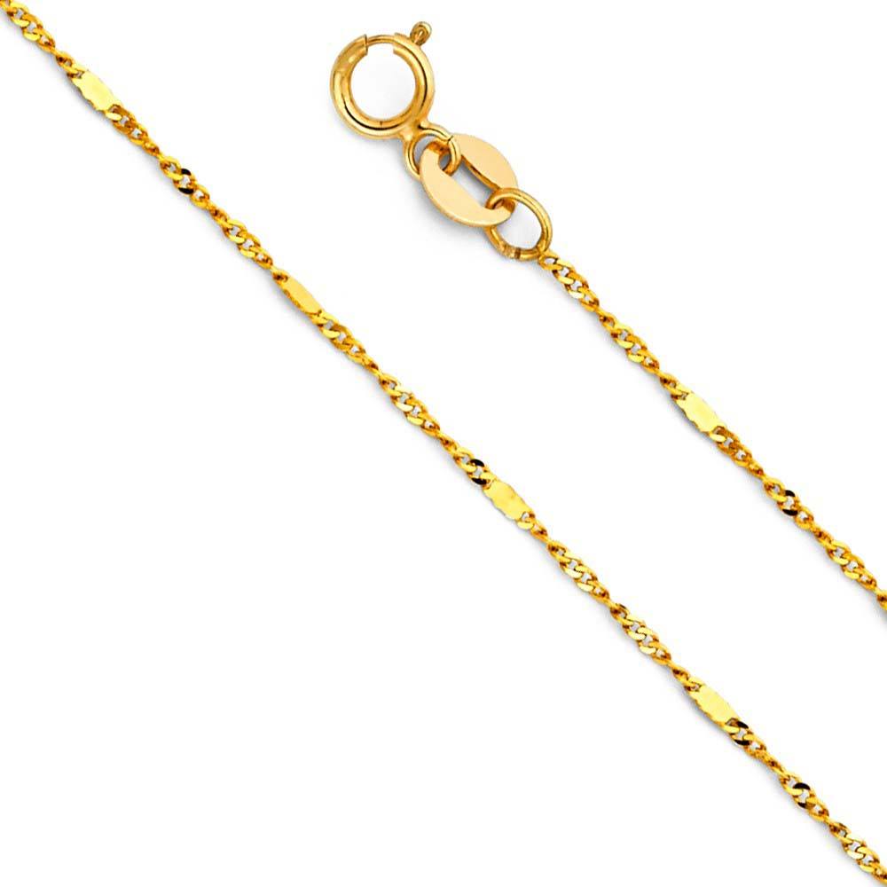 14K Yellow Gold 1.3mm Spring Ring Singapore With Bar Link Chain With Spring Clasp Closure