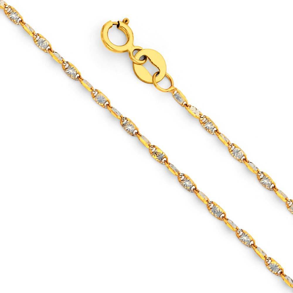 14K 2T Gold 1.4mm Spring Ring Twist Snail Star Diamond Cut Link Chain With Spring Clasp Closure - silverdepot