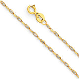 14K 2T Gold 1.4mm Spring Ring Twist Snail Star Diamond Cut Link Chain With Spring Clasp Closure