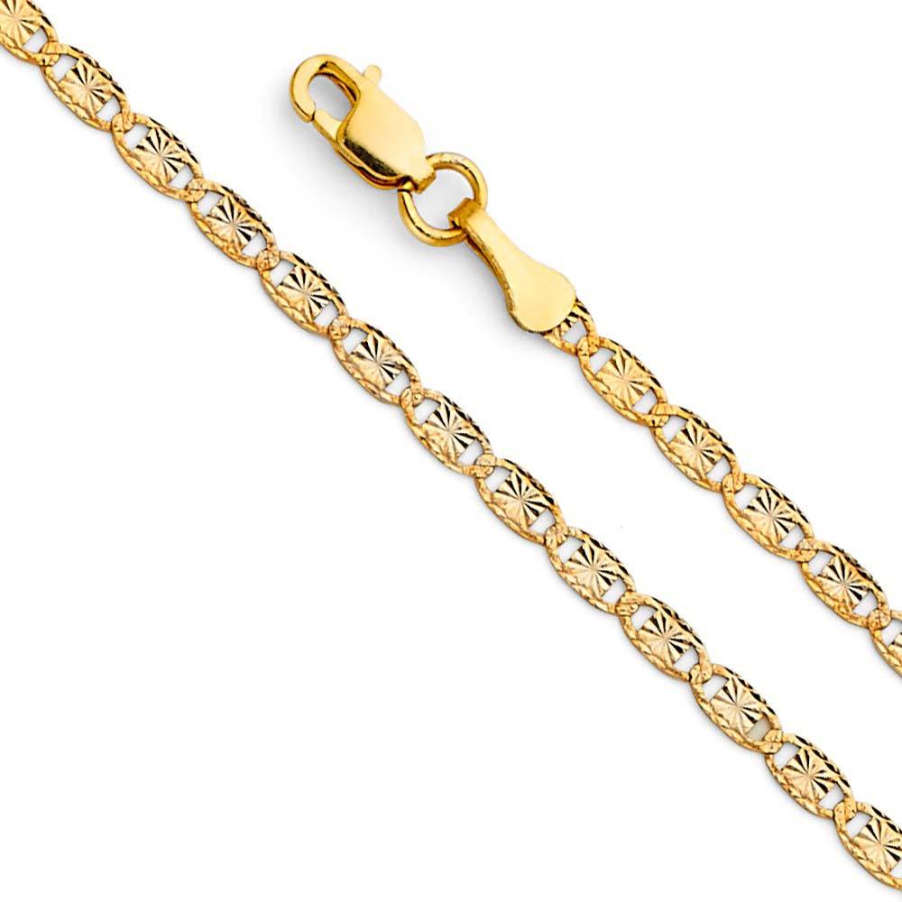14K Yellow Gold 2.1mm Valentino Star DC Regular Link Chain With Spring Clasp Closure