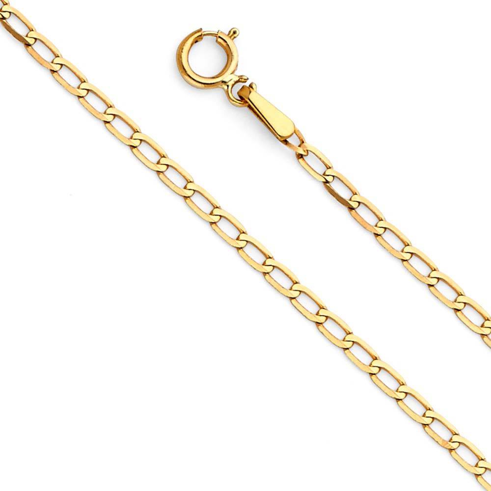 14K Yellow Gold 2mm Figaro 1/1 Open Regular Link Chain With Spring Clasp Closure