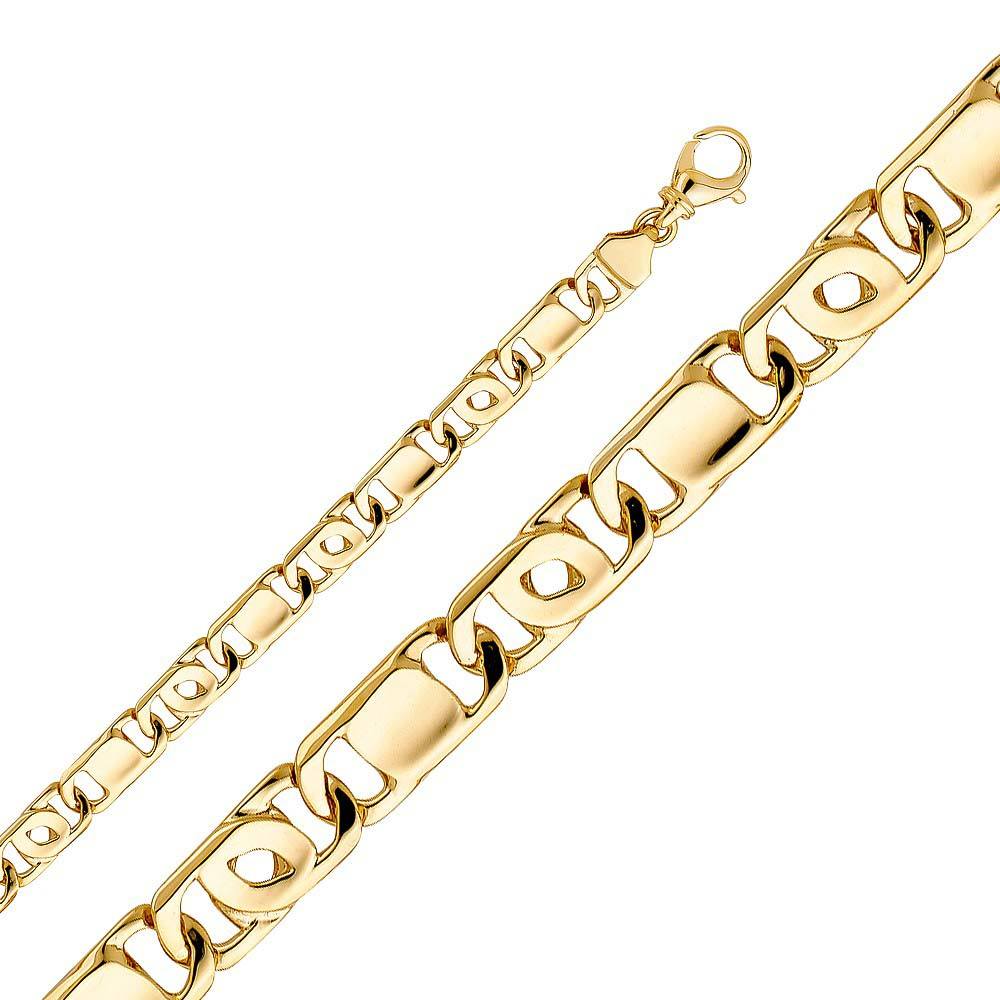14K Yellow Gold 8.4mm Lobster Handmade Link Chain With Spring Clasp Closure