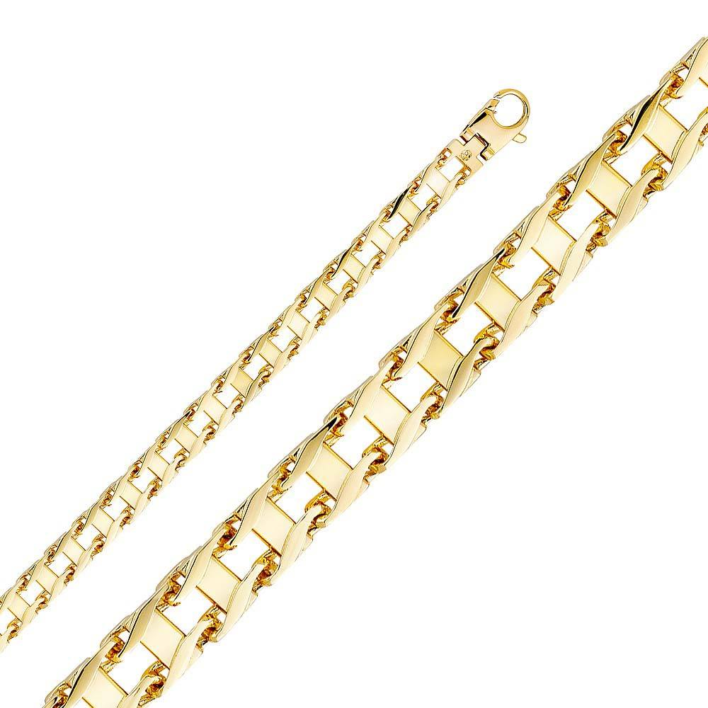 14K Yellow Gold 7.9mm Lobster Handmade Bracelet Link Chain With Spring Clasp Closure