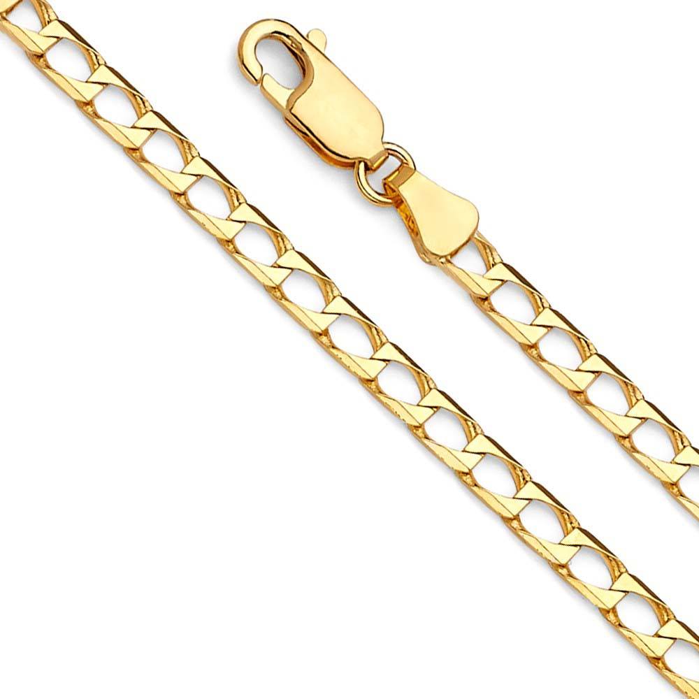 14K Yellow Gold 3.4mm Square Curb Regular Link Chain With Spring Clasp Closure