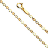 14K Gold 2.1mm Spring Ring Valentino With Star Diamond Cut 3 Color Link Chain With Spring Clasp Closure