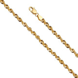 14K Yellow Gold 3.3mm Lobster Hollow French Rope Diamond Cut Polished Chain With Spring Clasp Closure