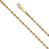 14K Yellow Gold 2.5mm Lobster Hollow French Rope Diamond Cut Polished Chain With Spring Clasp Closure