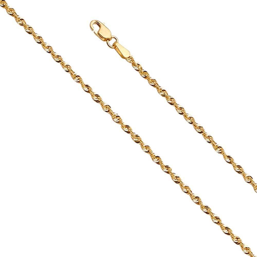 14K Yellow Gold 1.9mm Lobster Hollow French Rope Diamond Cut Polished Chain With Spring Clasp Closure