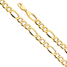 Load image into Gallery viewer, 14K Yellow Gold 8.3mm Lobster Hollow Figaro 3? Bevel Bracelet Link Chain With Spring Clasp Closure