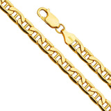 14K Yellow Gold 6.2mm Lobster Hollow Mariner Bevel Link Chain With Spring Clasp Closure