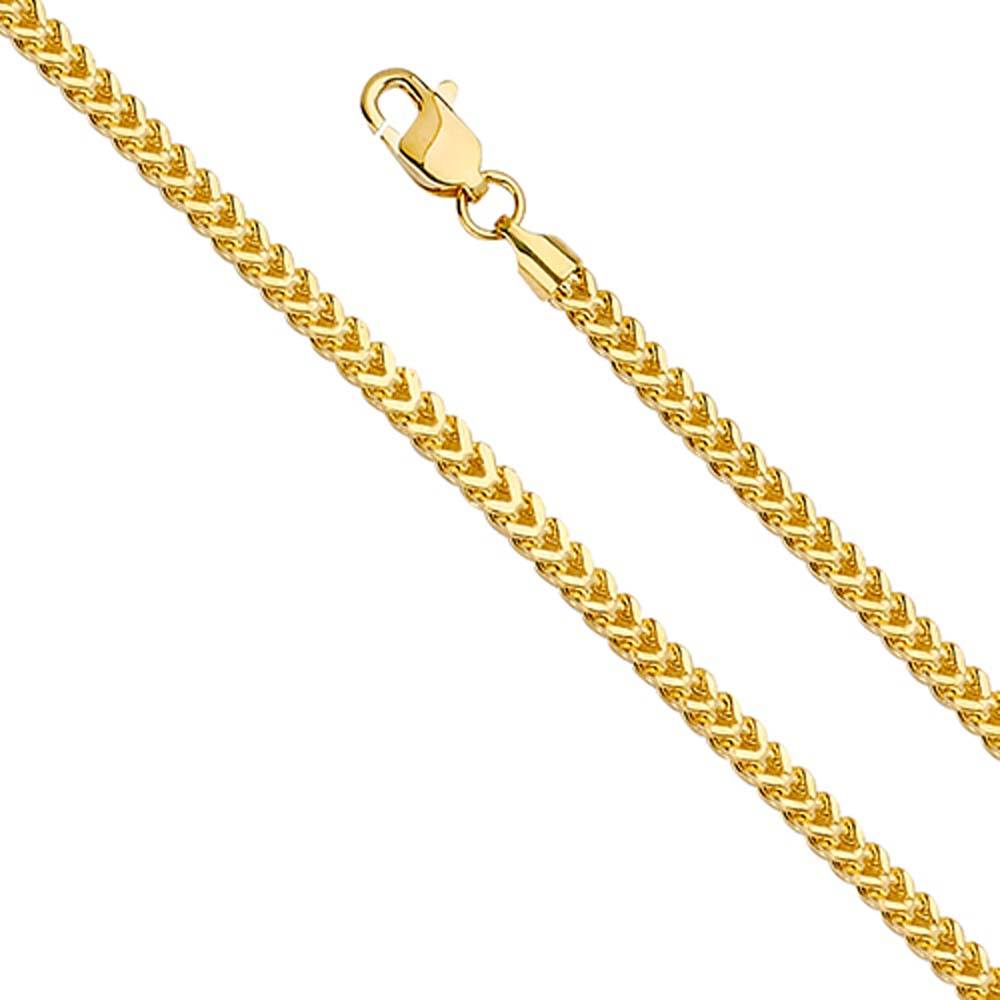 14K Yellow Gold 2.5mm Lobster Hollow Square Franco Link Chain With Spring Clasp Closure