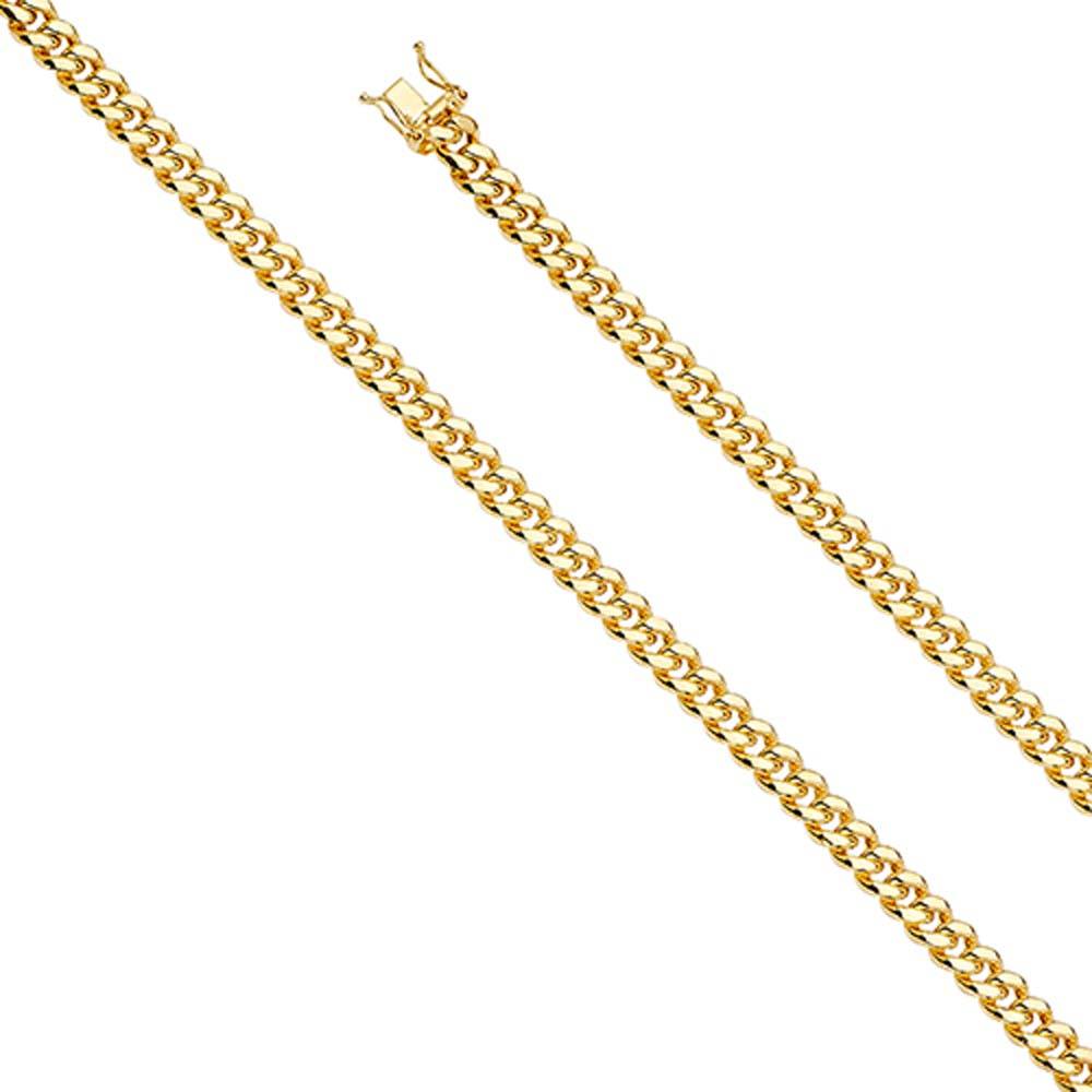 14K Yellow Gold 6.5mm Box Hollow Miami Cuban Polished Chain With Spring Clasp Closure