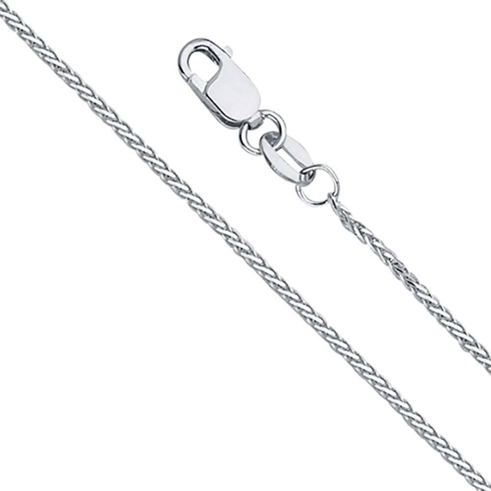 14K White Gold 1.0mm 8 Side Diamond Cut Round Wheat Shiny Polished Chain With Spring Clasp Closure