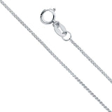 14K White Gold 0.8mm Spring Ring 8 Side Diamond Cut Round Wheat Shiny Polished Chain With Spring Clasp Closure