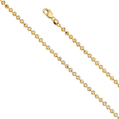 14K Yellow Gold 3mm with Moon-Cut Bead Ball Lobster Polished Chain With Spring Clasp Closure