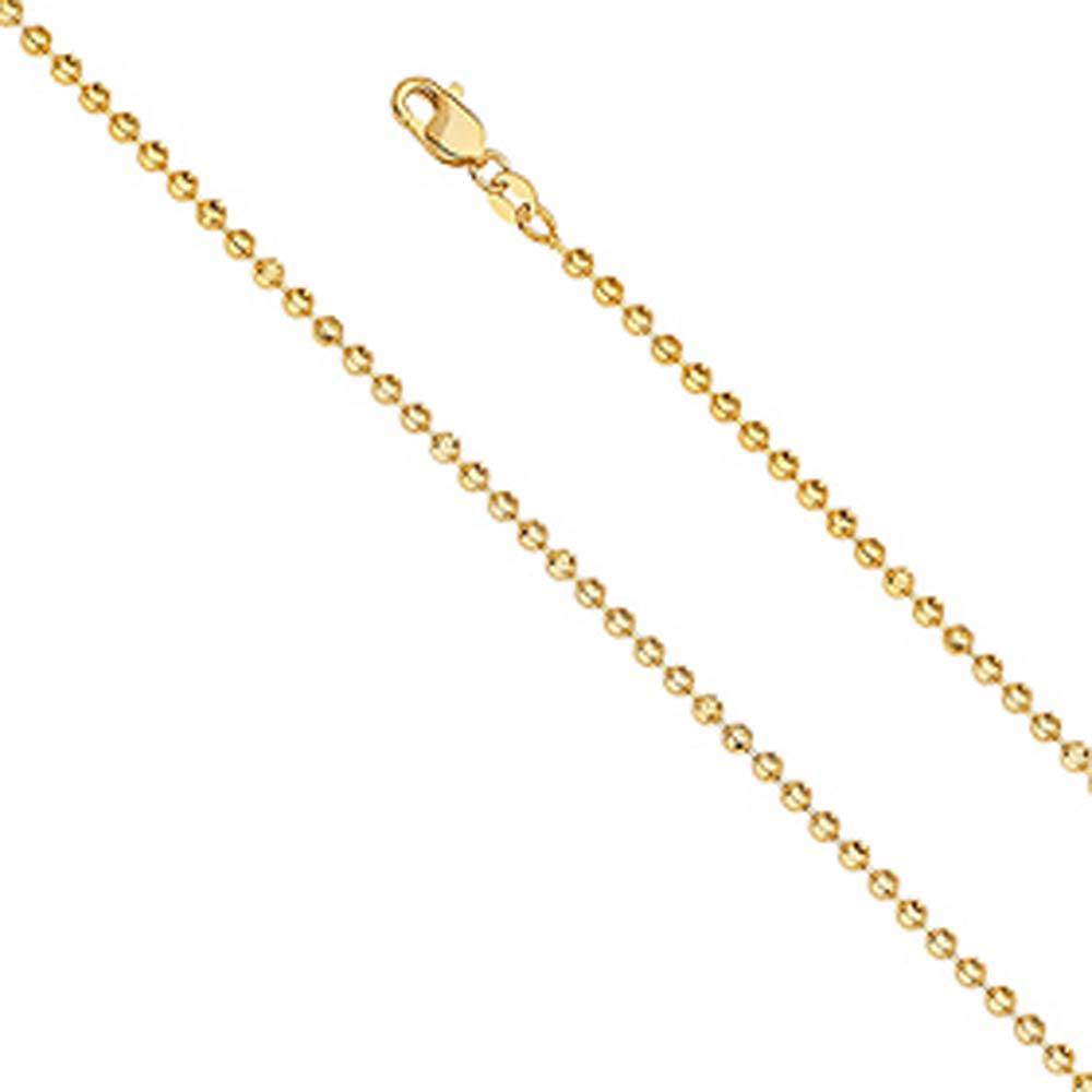 14K Yellow Gold 2.5mm with Moon-Cut Bead Ball Lobster Polished Chain With Spring Clasp Closure
