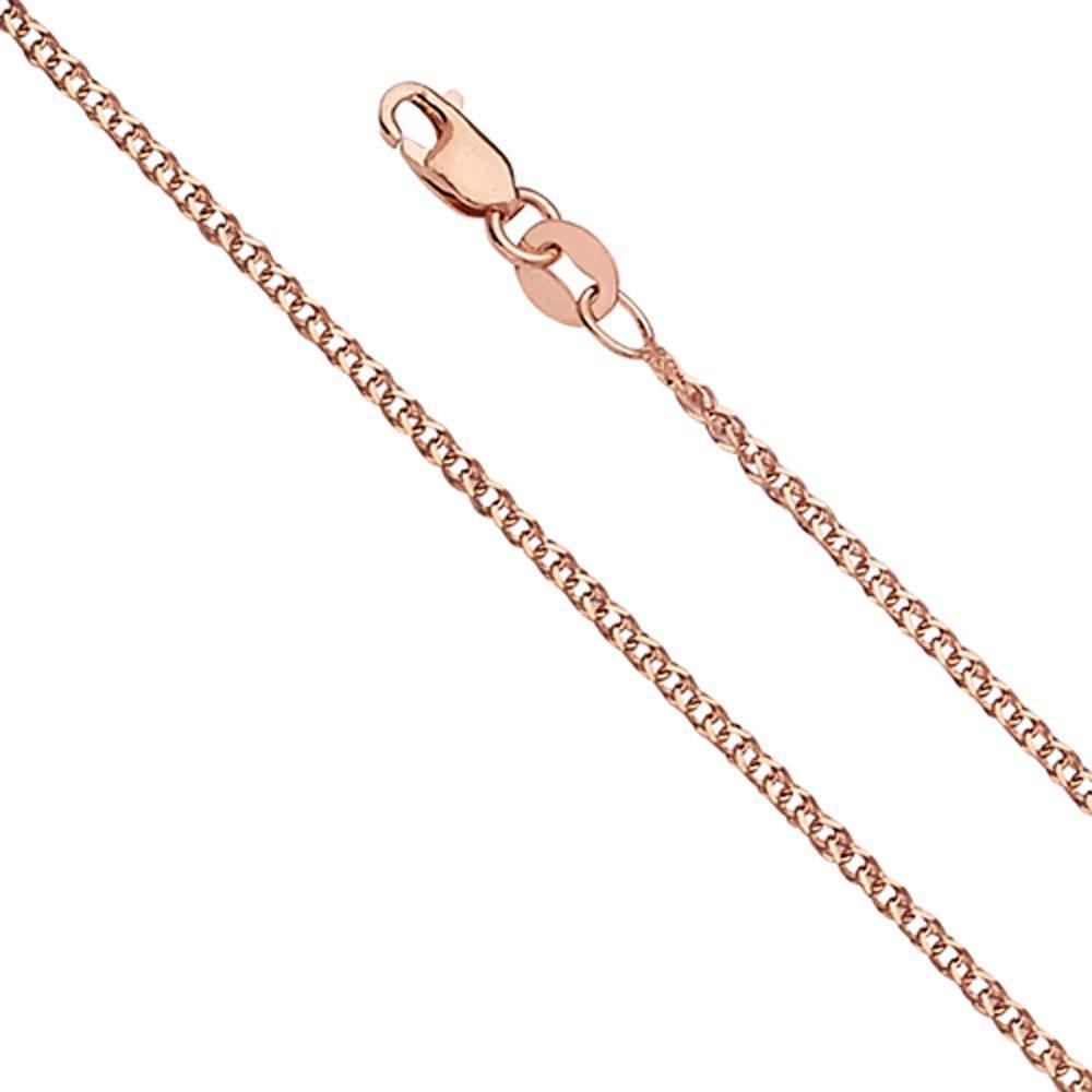 14K Rose Gold 1.4mm Lobster Flat Wheat Assorted Chain With Spring Clasp Closure