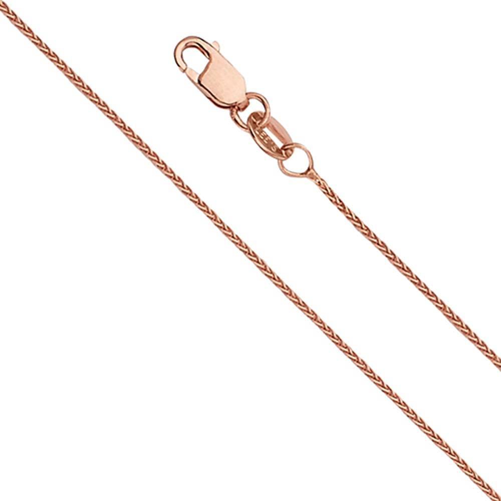 14K Rose Gold 0.9mm Lobster Round Wheat Assorted Chain With Spring Clasp Closure