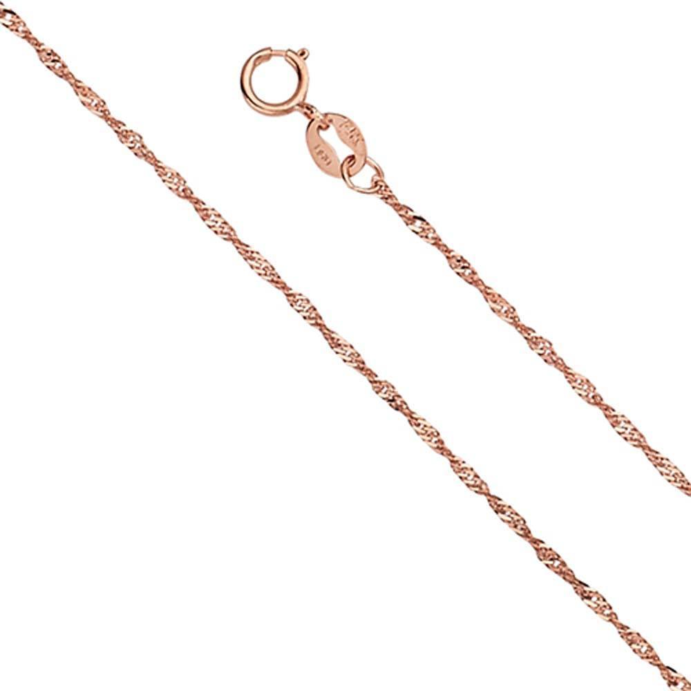 14K Rose Gold 1.2mm Lobster Singapore Assorted Chain With Spring Clasp Closure