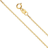 14K Yellow Gold 0.9mm Lobster Side Diamond Angled Cut Oval Rolo Cable Link Chain With Spring Clasp Closure