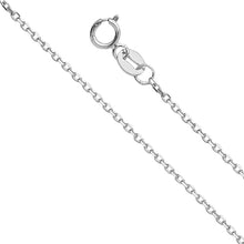 Load image into Gallery viewer, 14K White Gold 1.2mm Lobster Side Diamond Angled Cut Oval Rolo Cable Link Chain With Spring Clasp Closure