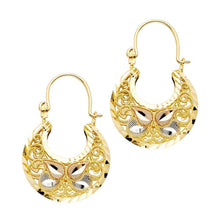 Load image into Gallery viewer, 14k Tri Color Gold 20mm Polished Milgrain Fancy Filigree Diamond Cut Hoop Earrings