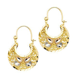 14k Tri Color Gold 20mm Polished Milgrain Fancy Filigree Diamond Cut Hoop Earrings