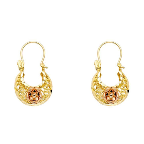 14k Two Tone Gold 12mm Polished Crescent Star Filigree Hoop Earrings