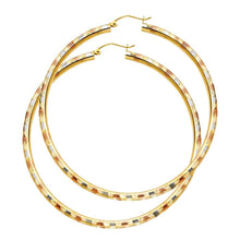 Load image into Gallery viewer, 14K Tri Color Extra Large Fancy Polished Diamond-Cut Hinge-Notch Post Hoop Earrings