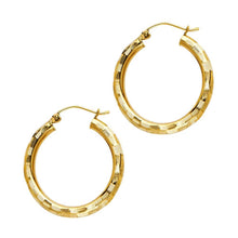 Load image into Gallery viewer, 14K Yellow Gold 3mm Medium Polished Fancy Diamond-Cut Hinge-Notch Post And Latch Backing Hoop Earrings