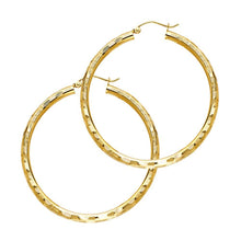 Load image into Gallery viewer, 14K Yellow Gold 3mm Medium Polished Fancy Diamond-Cut Hinge-Notch Post And Latch Backing Hoop Earrings