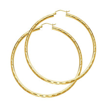 Load image into Gallery viewer, 14K Yellow Gold 3mm Large Polished Fancy Diamond-Cut Hinge-Notch Post And Latch Backing Hoop Earrings