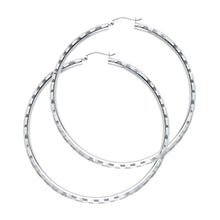 Load image into Gallery viewer, 14K White Gold 3mm Large Polished Fancy Diamond-Cut Hinge-Notch Post And Latch Backing Hoop Earrings