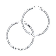 Load image into Gallery viewer, 14K White Gold 3mm Medium Polished Fancy Diamond-Cut Hinge-Notch Post And Latch Backing Hoop Earrings