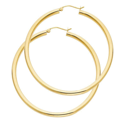 14K Yellow Gold 3mm Plain Hoop Earrings