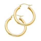 14K Yellow Gold 3mm Plain Hoop Earrings