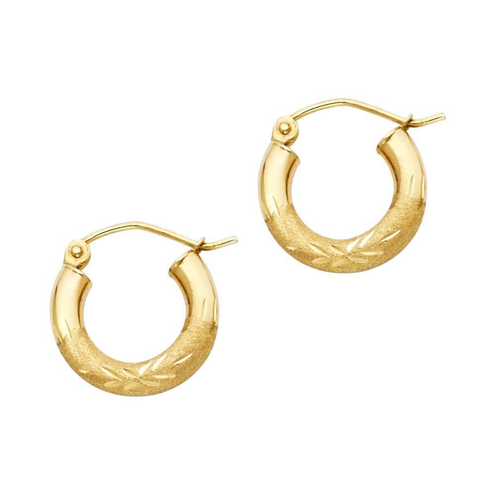 14K Yellow Gold 3mm Diamond Cut Hoop Earrings