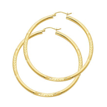 Load image into Gallery viewer, 14K Yellow Gold 3mm Large High Polished And Satin Diamond Cut Latch And Hinge-Notch Post Backing Hoop Earrings