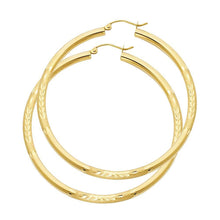 Load image into Gallery viewer, 14K Yellow Gold 3mm Large High Polished And Satin Diamond Cut Latch And Hinge-Notch Post Backing Hoop Earrings