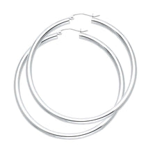 Load image into Gallery viewer, 14K White Gold 3mm Large High Polished And Satin Latch And Hinge-Notch Post Backing Hoop Earrings