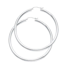 Load image into Gallery viewer, 14K White Gold 3mm Large High Polished And Satin Latch And Hinge-Notch Post Backing Thick Plain Hoop Earrings